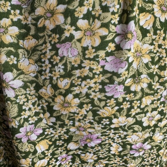 Vintage Prairie Boho Western Midi Dress - Dizy Floral Green/Yellow/Pink - Picture 4 of 10